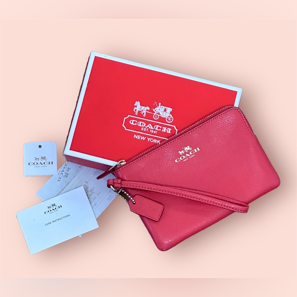 Coach Crossgrain Leather Corner Zip Wristlet Wallet-Red